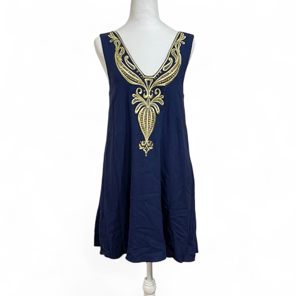 Lilly Pulitzer Navy Sleeveless Embellished Tunic Dress – Size Small
